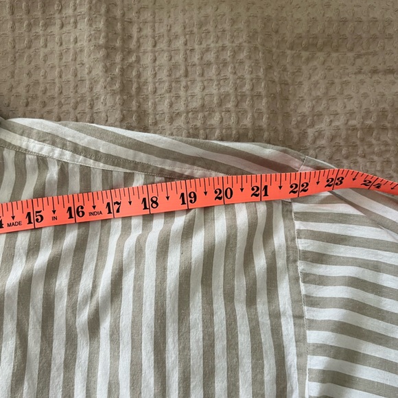 PARADISE | Tan & White Striped Boxy Button Up Long Sleeve Top - Picture 5 of 7